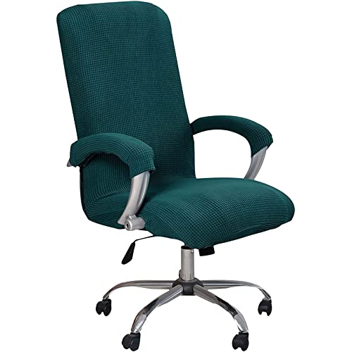 Bürostuhl Bezug mit Armlehne Mais Seidenstoff Einfarbig,Stretch Bezug für Bürostuhl Elastische Stuhlhussen Spandex Office Computer Stuhlbezüge,Abnehmbare Waschbare für Stuhlhussen -Dark Green||X-Large von LIFEDX
