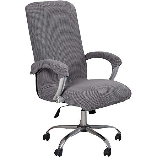 Bürostuhl Bezug mit Armlehne Mais Seidenstoff Einfarbig,Stretch Bezug für Bürostuhl Elastische Stuhlhussen Spandex Office Computer Stuhlbezüge,Abnehmbare Waschbare für Stuhlhussen -Grey||X-Large von LIFEDX