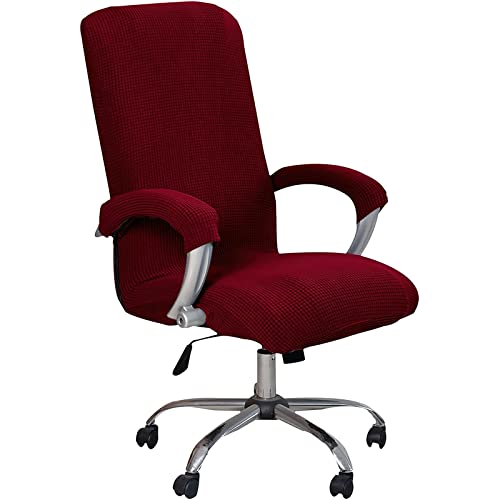 Bürostuhl Bezug mit Armlehne Mais Seidenstoff Einfarbig,Stretch Bezug für Bürostuhl Elastische Stuhlhussen Spandex Office Computer Stuhlbezüge,Abnehmbare Waschbare für Stuhlhussen -Wine Red||X-Large von LIFEDX