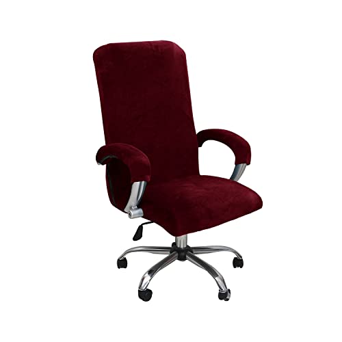 LIFEDX Bürostuhlbezug mit Armlehne, Plüsch, Samt, einfarbig, Bezug für Stuhl, elastischer Stoff, abnehmbar und strapazierfähig, für Bürostuhl, Drehstuhl, Weinrot, L von LIFEDX