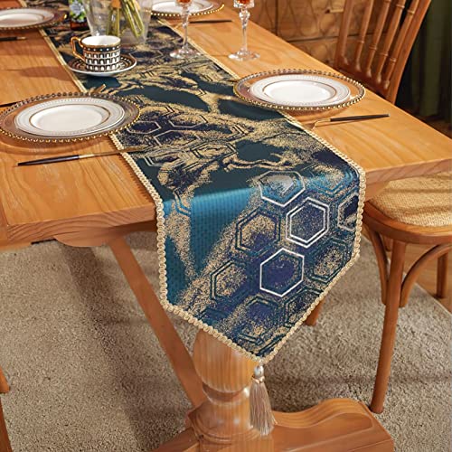 LIFEDX Makramee Tischläufer Boho Tischläufer mit Quasten,Baumwollflachs Tischläufer Spleißen Baumwolle Vintag Tischläufer,Abwaschbar Tischläufer Tischkollektion,Esstischdekoration ,Grün,33x120cm von LIFEDX