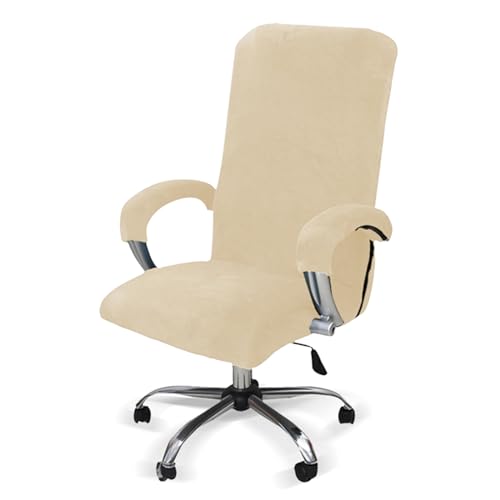 LIFEDX Samtplüsch Bürostuhl Bezug mit Armlehne Einfarbig,Stretch Bezug für Bürostuhl Elastische Stuhlhussen Spandex Office Computer Stuhlbezüge Abnehmbare für Bürostuhl Stuhlhussen-Beige||XL von LIFEDX