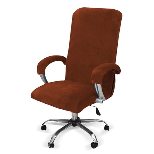 LIFEDX Samtplüsch Bürostuhl Bezug mit Armlehne Einfarbig,Stretch Bezug für Bürostuhl Elastische Stuhlhussen Spandex Office Computer Stuhlbezüge Abnehmbare für Bürostuhl Stuhlhussen-Brown||XL von LIFEDX
