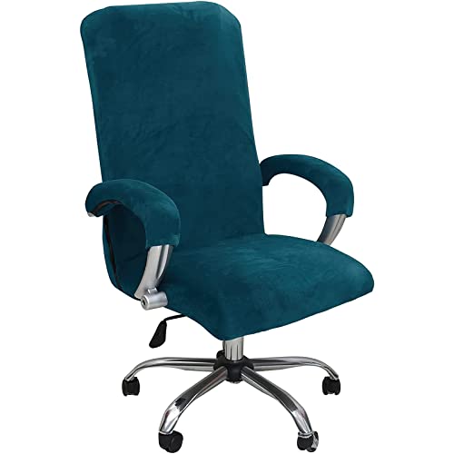LIFEDX Samtplüsch Bürostuhl Bezug mit Armlehne Einfarbig,Stretch Bezug für Bürostuhl Elastische Stuhlhussen Spandex Office Computer Stuhlbezüge Abnehmbare für Bürostuhl Stuhlhussen-Dark Blue||X-Large von LIFEDX