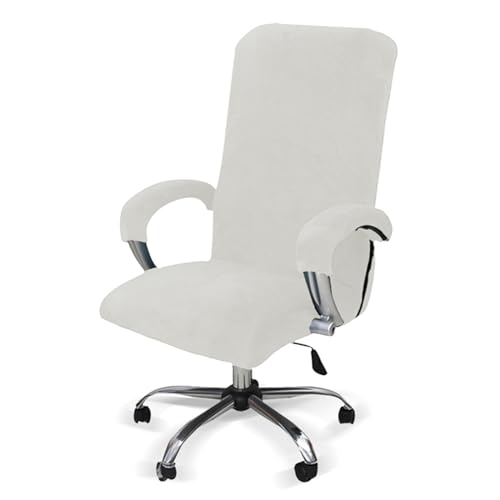 LIFEDX Samtplüsch Bürostuhl Bezug mit Armlehne Einfarbig,Stretch Bezug für Bürostuhl Elastische Stuhlhussen Spandex Office Computer Stuhlbezüge Abnehmbare für Bürostuhl Stuhlhussen-White||L von LIFEDX