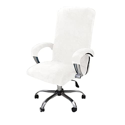 LIFEDX Samtplüsch Bürostuhl Bezug mit Armlehne Einfarbig,Stretch Bezug für Bürostuhl Elastische Stuhlhussen Spandex Office Computer Stuhlbezüge Abnehmbare für Bürostuhl Stuhlhussen-White||L von LIFEDX