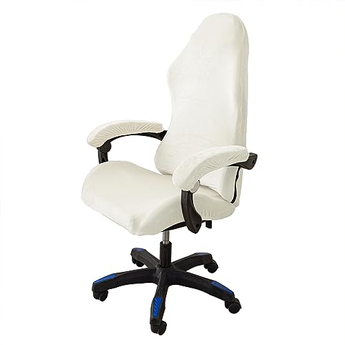 LIFEDX Samtplüsch Gamingstuhl-Bezüge Gaming Stuhl bezug 4 Stück, Bürostuhl Drehstuhl Bezug mit Armlehnen/Stuhlrücken Bezug,Dehnbare Stuhl Bezüge für Computer-Spielstuhl, Bürostuhl-Ohne Stuhl-White von LIFEDX
