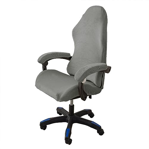 LIFEDX Samtplüsch Gamingstuhl-Bezüge Gaming Stuhl bezug 4 Stück,Bürostuhl Drehstuhl Bezug mit Armlehnen/Stuhlrücken Bezug,Dehnbare Stuhl Bezüge für Computer-Spielstuhl, Bürostuhl-Ohne Stuhl-Grey von LIFEDX