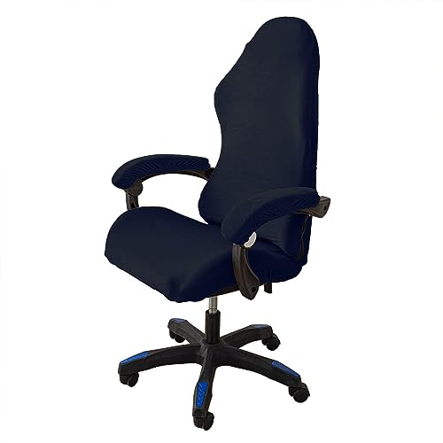 LIFEDX Samtplüsch Gamingstuhl-Bezüge Gaming Stuhl bezug 4 Stück,Bürostuhl Drehstuhl Bezug mit Armlehnen/Stuhlrücken Bezug,Dehnbare Stuhl Bezüge für Computer-Spielstuhl, Bürostuhl-Ohne Stuhl-Navy Blue von LIFEDX
