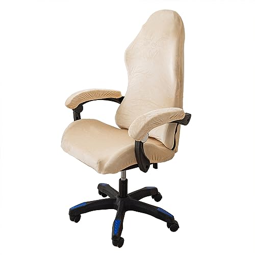 LIFEDX Samtplüsch Gamingstuhl-Bezüge Gaming Stuhl bezug 4 Stück,Bürostuhl Drehstuhl Bezug mit Armlehnen/Stuhlrücken Bezug,Dehnbare Stuhl Bezüge für Computer-Spielstuhl, Bürostuhl-Ohne Stuhl-Beige von LIFEDX