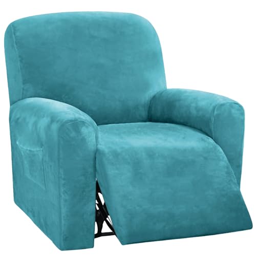Sesselbezug Samt Stretchhusse für Relaxsessel 4-Teilig, Elastisch Sesselschoner Mit Taschen, Waschbar für Fernsehsessel Liege Sessel - Light Blue, 1 Seater von LIFEDX