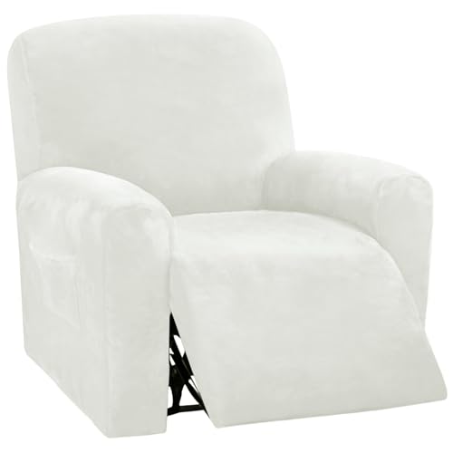 Sesselbezug Relaxsessel Samt Stretchhusse für Relaxsessel 4-Teilig,Stretch Sesselschoner für Relaxsessel mit Taschen,Elastisch Sesselbezug Waschbar für Fernsehsessel Liege Sessel - White||1 Seater von LIFEDX