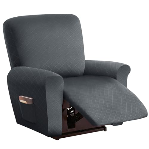 LIFEDX Sesselbezug Stretch Sessel Überzug 4-Teilig Relaxsessel Sessel Bezug Elastisch Sesselhusse mit Taschen, rutschfest Abnehmbar und Waschbar Sesselschone-Grey||1 Seater von LIFEDX