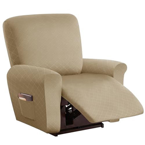 LIFEDX Sesselbezug Stretch Sessel Überzug 4-Teilig Relaxsessel Sessel Bezug Elastisch Sesselhusse mit Taschen, rutschfest Abnehmbar und Waschbar Sesselschone-Khaki||1 Seater von LIFEDX