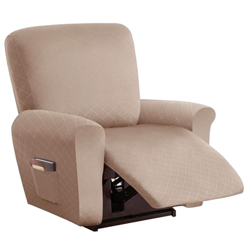 LIFEDX Relaxsesselbezug Stretchhusse für Relaxsessel 4-Teilig, Stretch Sesselschoner für Relaxsessel mit Taschen, Elastisch Sesselbezug Waschbar für Fernsehsessel Liege Sessel - Light Brown von LIFEDX