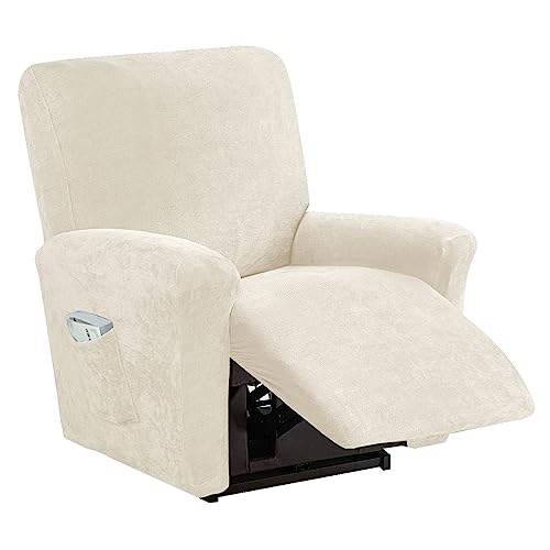 LIFEDX Sesselbezug Stretch Sessel Überzug Chenille 4-Teilig Relaxsessel Sessel Bezug Elastisch Sesselhusse mit Taschen, rutschfest Abnehmbar und Waschbar Sesselschone- White||1 Seater von LIFEDX