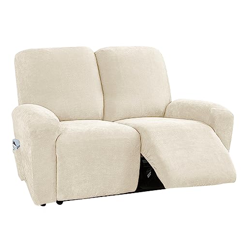 LIFEDX Sesselbezug Stretch Sessel Überzug Chenille 6-Teilig Relaxsessel Sessel Bezug Elastisch Sesselhusse mit Taschen, rutschfest Abnehmbar und Waschbar Sesselschone- White||2 Seater von LIFEDX