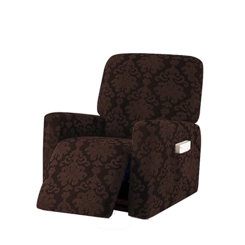 LIFEDX Sesselbezug Stretch Sessel Überzug Jacquard 4-Teilig Relaxsessel Sessel Bezug Elastisch Sesselhusse mit Taschen, rutschfest Abnehmbar und Waschbar Sesselschone-Coffee Color||1 Seater von LIFEDX