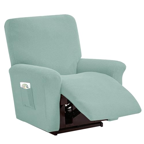 LIFEDX Sesselbezug Stretch Sessel Überzug Plaid 4-Teilig, Relaxsessel Sessel Bezug Volltonfarbe Elastisch Sesselhusse mit Taschen, rutschfest Abnehmbar und Waschbar Sesselschone- Mint Green||1 Seater von LIFEDX
