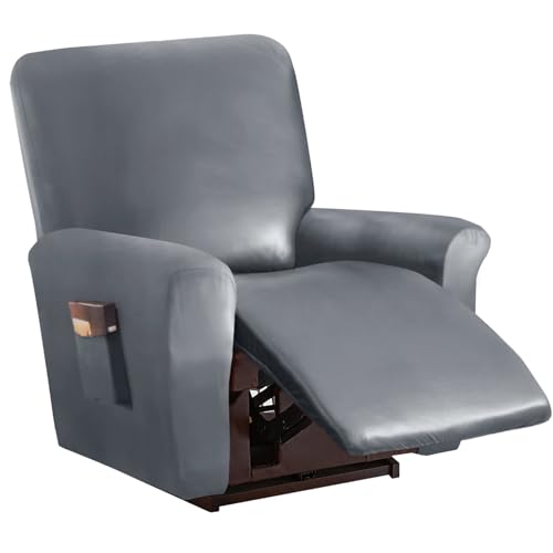LIFEDX Sesselbezug Stretch Sessel Überzug Wasserdicht PU-Leder 4-Teilig, Relaxsessel Sessel Bezug Elastisch Sesselhusse mit Taschen, rutschfest Abnehmbar und Sesselschone- Grey||1 Seater von LIFEDX