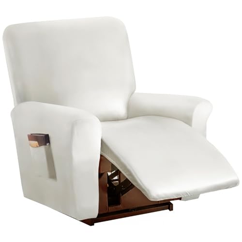 LIFEDX Sesselbezug Stretch Sessel Überzug Wasserdicht PU-Leder 4-Teilig, Relaxsessel Sessel Bezug Elastisch Sesselhusse mit Taschen, rutschfest Abnehmbar und Sesselschone- White||1 Seater von LIFEDX