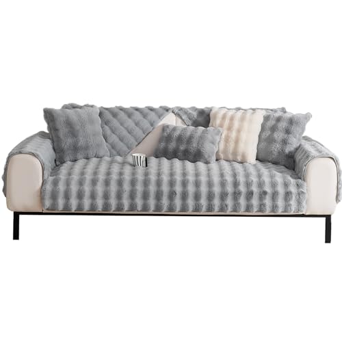 LIFEDX Sofa Überzug Couch Überzug Ecksofa 1-4 Sitzer L Form,Sofabezug mit Rutschfester Warm Kaninchen Plüsch,Waschbar Pets Dog Sofa Cover für Wohnzimmer,Sofaüberwürf L Form Sofaschoner,Gray||70x70CM von LIFEDX
