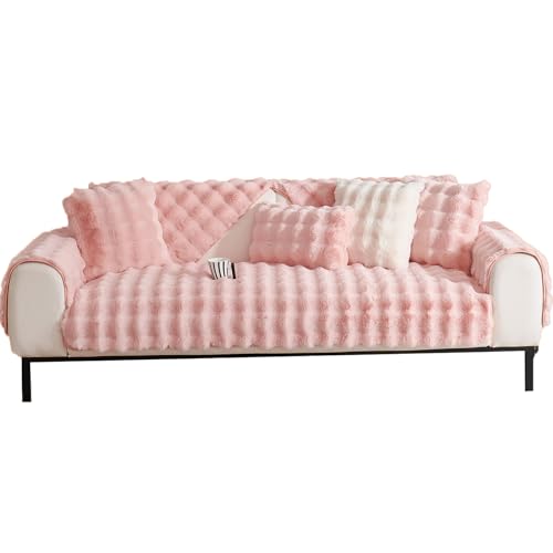 LIFEDX Sofabezug Sofa Überzug Ecksofa 1-4 Sitzer L Form,Couch Überzug mit Rutschfester Warm Kaninchen Plüsch,Waschbar Pets Dog Sofa Cover für Wohnzimmer,Sofaüberwürf L Form Sofaschoner,Pink||90x180CM von LIFEDX