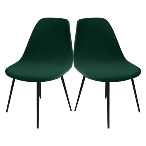 LIFEDX Stuhlbezug Stuhlhussen Samt 2er Set,Stretch Schalenstuhl Bezug Stuhlbezüge für Esszimmerstühle Küchenstühle Stuhlabdeckung Husse Universal,Abnehmbare Waschbarer Antirutsch - Dark Green||2PCS von LIFEDX