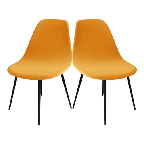 LIFEDX Stuhlbezug Stuhlhussen Samt 2er Set,Stretch Schalenstuhl Bezug Stuhlbezüge für Esszimmerstühle Küchenstühle Stuhlabdeckung Husse Universal,Abnehmbare Waschbarer Antirutsch - Gold||2PCS von LIFEDX