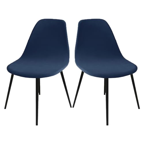 LIFEDX Stuhlbezug Stuhlhussen Samt 2er Set,Stretch Schalenstuhl Bezug Stuhlbezüge für Esszimmerstühle Küchenstühle Stuhlabdeckung Husse Universal,Abnehmbare Waschbarer Antirutsch - Navy Blue||2PCS von LIFEDX