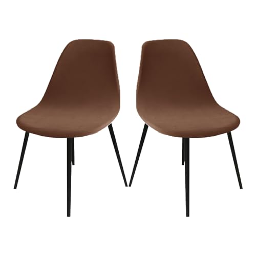 LIFEDX Stuhlhussen Stuhlbezüge Esszimmerstühle Stretch 2er/4er/6er Set, Stuhlbezug Schalenstuhl Silberfuchssamt Esszimmer, Küchenstühle Universal Elastischer Bürostuhl Bezug-Dark Brown||2PCS von LIFEDX