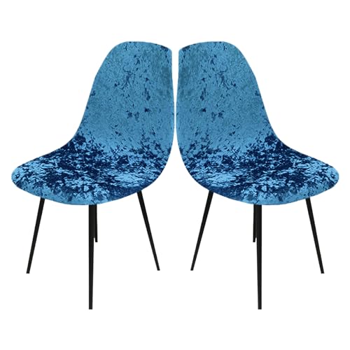 LIFEDX Stuhlbezug Stuhlhussen Samt 2er Set,Stretch Schalenstuhl Bezug Stuhlbezüge für Esszimmerstühle Küchenstühle Stuhlabdeckung Husse Universal,Abnehmbare Waschbarer Antirutsch - Blue||2PCS von LIFEDX