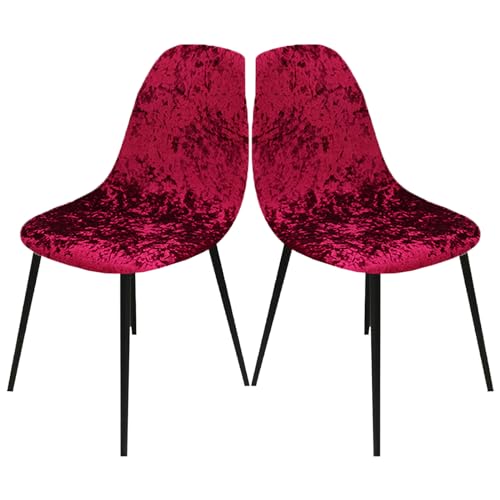 LIFEDX Stuhlbezug Stuhlhussen Samt 2er Set,Stretch Schalenstuhl Bezug Stuhlbezüge für Esszimmerstühle Küchenstühle Stuhlabdeckung Husse Universal,Abnehmbare Waschbarer Antirutsch - Red||2PCS von LIFEDX