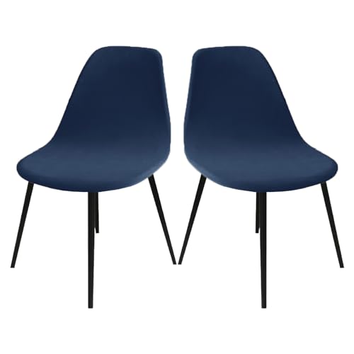 LIFEDX Stuhlhussen Stuhlbezüge Esszimmerstühle Stretch 2er/4er/6er Set, Stuhlbezug Schalenstuhl Silberfuchssamt Esszimmer, Küchenstühle Universal Elastischer Bürostuhl Bezug-Navy Blue||2PCS von LIFEDX