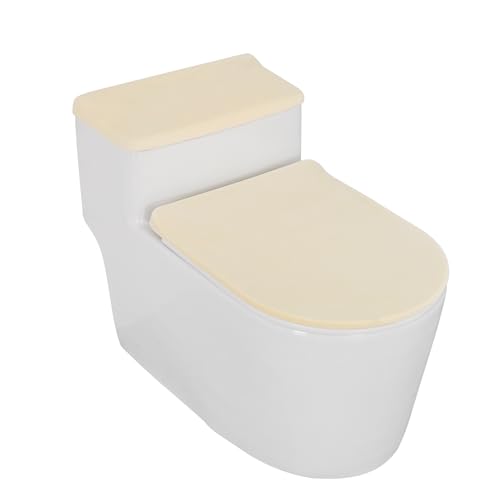 LIFEDX Toilettensitzbezug WC-Sitzbezug WC-Sitzbezüge Pads Wärmer Samt, Toilettendeckel Tank Protector Cover 2er Set mit Elastischem Boden, Toilettensitzkissen und WC Tank Deckel- Beige von LIFEDX