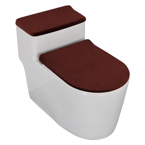 LIFEDX Toilettensitzbezug WC-Sitzbezug WC-Sitzbezüge Pads Wärmer Samt, Toilettendeckel Tank Protector Cover 2er Set mit Elastischem Boden, Toilettensitzkissen und WC Tank Deckel- Brown von LIFEDX