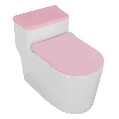 LIFEDX Toilettensitzbezug WC-Sitzbezug WC-Sitzbezüge Pads Wärmer Samt, Toilettendeckel Tank Protector Cover 2er Set mit Elastischem Boden, Toilettensitzkissen und WC Tank Deckel- Pink von LIFEDX
