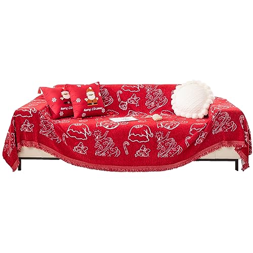 LIFEDX Weihnachten Sofaüberwürfe Sofaüberwurf Sofadecke,Waffel Sofa Überwurfdecke Große,Tagesdecke Stereoskopischer Jacquard Gewebter mit Quasten,Vielseitige Couchüberwurf Bettüberwurf-D||180x300CM von LIFEDX