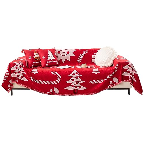 LIFEDX Weihnachten Sofaüberwürfe Sofaüberwurf Sofadecke,Waffel Sofa Überwurfdecke Große,Tagesdecke Stereoskopischer Jacquard Gewebter mit Quasten,Vielseitige Couchüberwurf Bettüberwurf-I||180x300CM von LIFEDX
