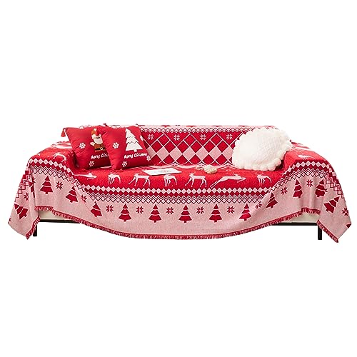 LIFEDX Weihnachten Sofaüberwürfe Sofaüberwurf Sofadecke,Waffel Sofa Überwurfdecke Große,Tagesdecke Stereoskopischer Jacquard Gewebter mit Quasten,Vielseitige Couchüberwurf Bettüberwurf-J||180x300CM von LIFEDX