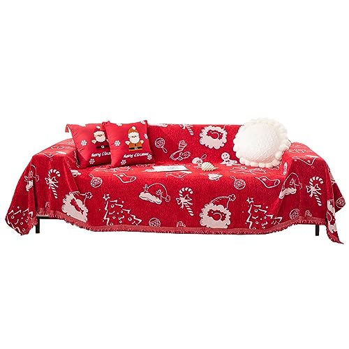 LIFEDX Weihnachten Sofaüberwürfe Sofaüberwurf Sofadecke,Waffel Sofa Überwurfdecke Große,Tagesdecke Stereoskopischer Jacquard Gewebter mit Quasten,Vielseitige Couchüberwurf Bettüberwurf-L||180x300CM von LIFEDX