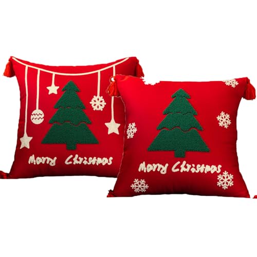 LIFEDX Weihnachtskissen Kissen Weihnachten,2 Stück Set Kissenbezug Weihnachten Kissenbezüge Baumwolle mit Reißverschluss,Winter Zierkissenbezug für Xmas Wohnzimmer Sofa Schlafzimmer,45x45cm-2PCS-C von LIFEDX