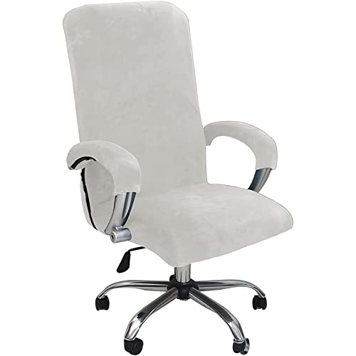 Samtplüsch Bürostuhl Bezug mit Armlehne Einfarbig,Stretch Bezug für Bürostuhl Elastische Stuhlhussen Spandex Office Computer Stuhlbezüge Abnehmbare für Bürostuhl Stuhlhussen-White Weiß||X-Large von LIFEDX
