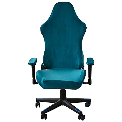 Samtplüsch Gamingstuhl-Bezüge Gaming stuhl bezug 4 Stück,Bürostuhl Drehstuhl Bezug mit Armlehnen/Stuhlrücken Bezug,Dehnbare Stuhl Bezüge für Computer-Spielstuhl, Bürostuhl-Ohne Stuhl- Peacock Blue von LIFEDX