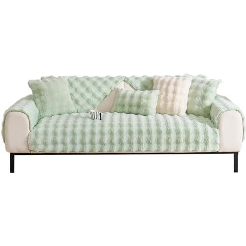 Sofabezug Sofa Überzug Ecksofa 1-4 Sitzer L Form,Couch Überzug mit Rutschfester Warm Kaninchen Plüsch,Waschbar Pets Dog Sofa Cover für Wohnzimmer,Sofaüberwürf L Form Sofaschoner,Green||90x180CM von LIFEDX