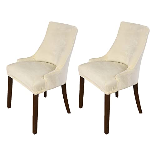 Stuhlhussen Armlos Wingback dehnen Samtstoff,Wiederverwendbar Waschbar Weich Spandex,Schräger Sessel für Esszimmer,Bankett,Heim Dekoration,Beige,2PCS von LIFEDX