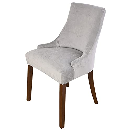 Stuhlhussen Armlos Wingback dehnen Samtstoff,Wiederverwendbar Waschbar Weich Spandex,Schräger Sessel für Esszimmer,Bankett,Heim Dekoration,Light Grey,1PC von LIFEDX