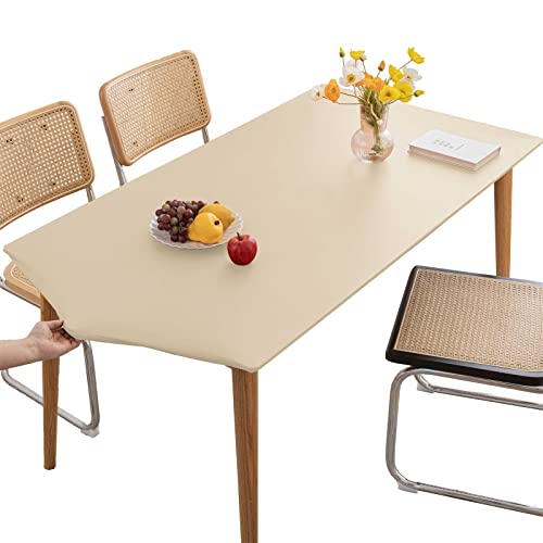 Tischdecke Rechteckige Leder Angepasste Tischdecke,Elastische Tischdecke Abwischbare Tischdecke Tischdecke für Outdoor,Terrasse,Küche und Esszimmer- Beige||60X60CM von LIFEDX