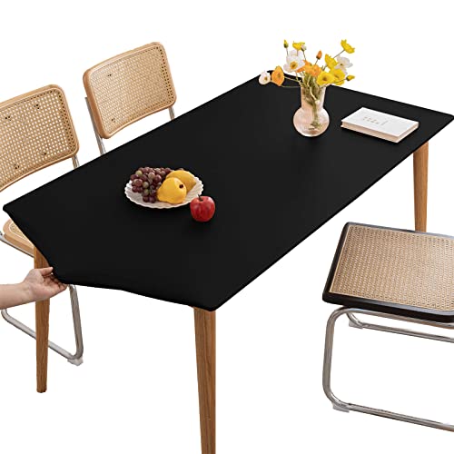 Tischdecke Rechteckige Leder Angepasste Tischdecke,Elastische Tischdecke Abwischbare Tischdecke Tischdecke für Outdoor,Terrasse,Küche und Esszimmer-Black||60X120CM von LIFEDX