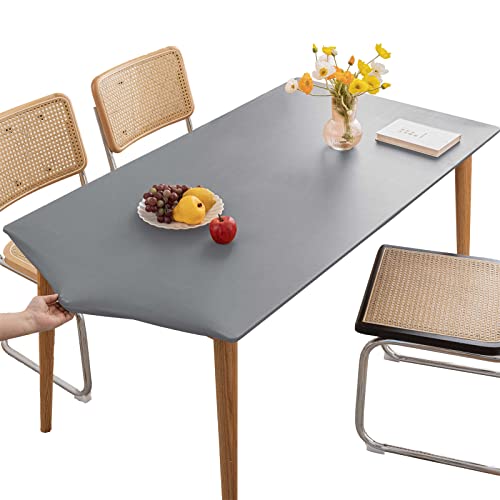Tischdecke Rechteckige Leder Angepasste Tischdecke,Elastische Tischdecke Abwischbare Tischdecke Tischdecke für Outdoor,Terrasse,Küche und Esszimmer- Light Gray||4FT 120x60CM von LIFEDX